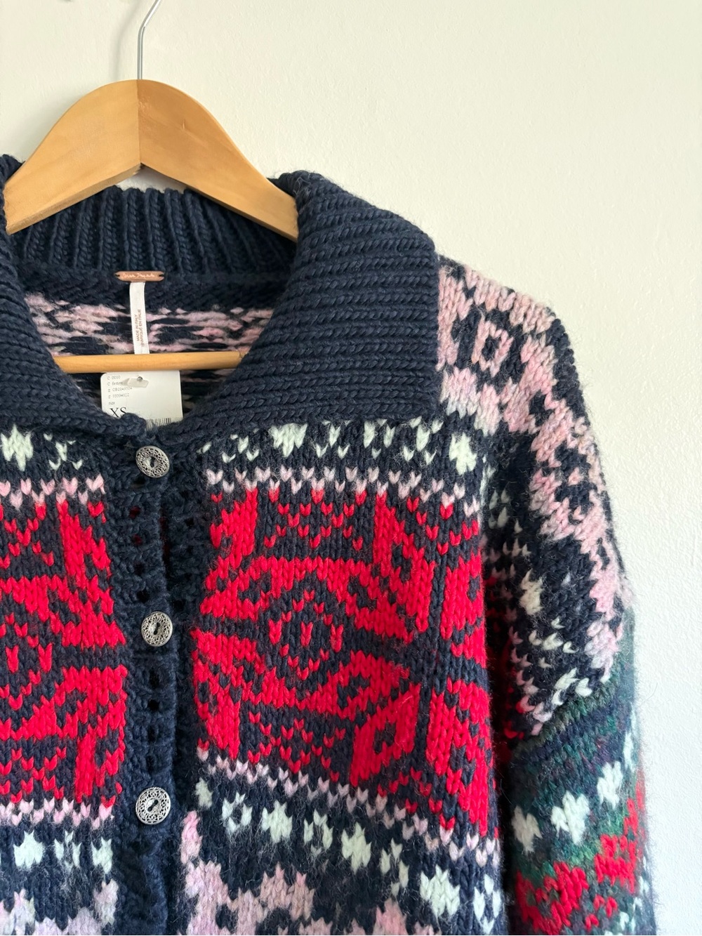 Free People Snowdrift Fairisle Knit Collar Cardigan NEW - Picture 5 of 8